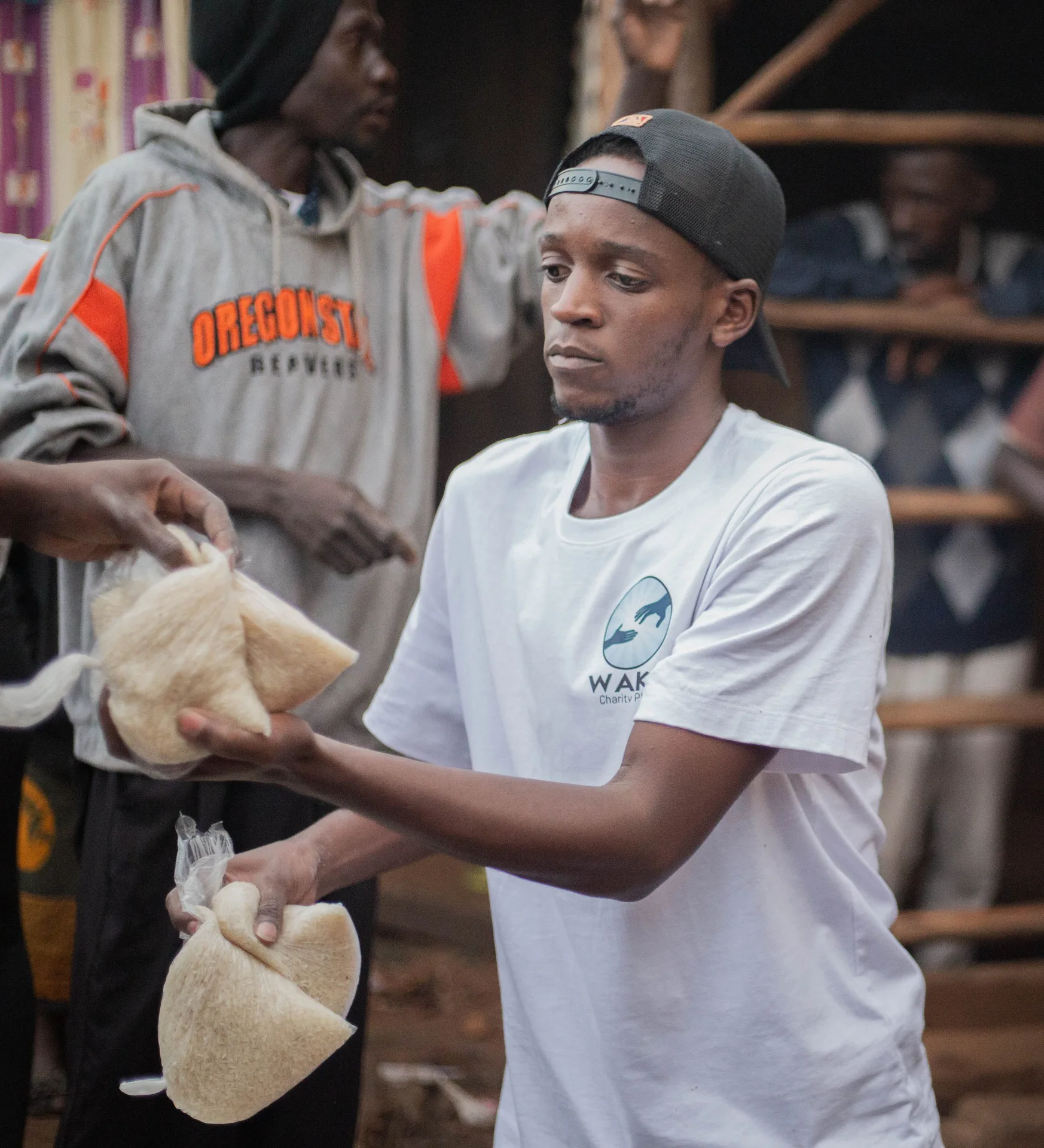 Black volunteers preparing community support items